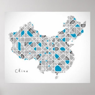 Map of China Crystal Diamond Style Artwork Poster