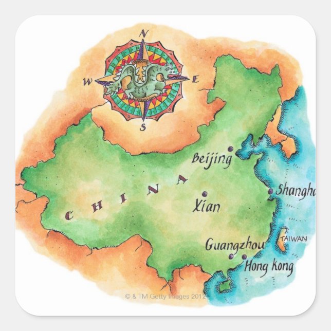 Map of China Square Sticker (Front)