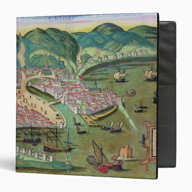 Map of Chios, from 'Civitates Orbis Terrarum' by G Binder (Front/Inside)