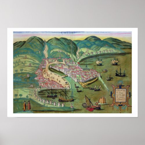 Map of Chios from Civitates Orbis Terrarum by G Poster