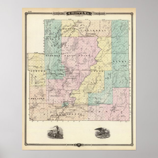 Map of Chippewa County southern part Poster (Front)