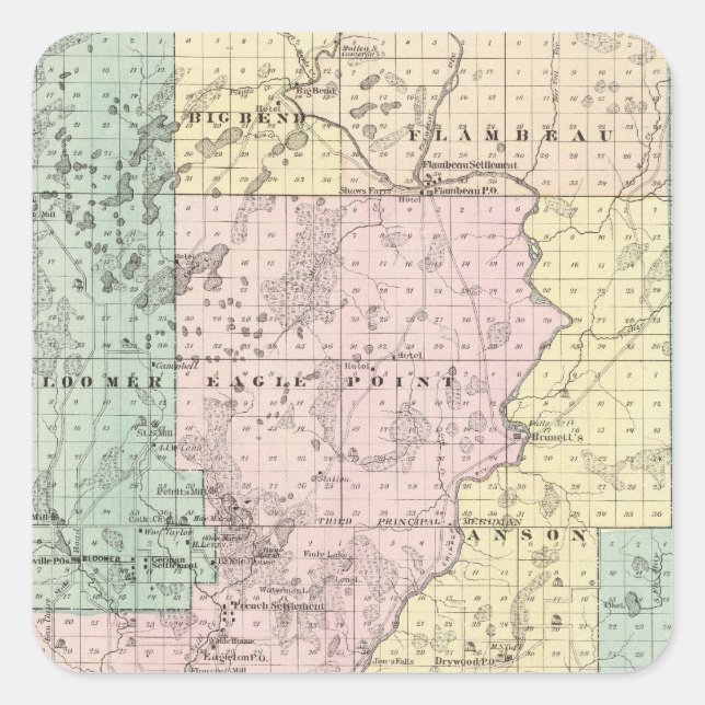 Map of Chippewa County southern part Square Sticker (Front)