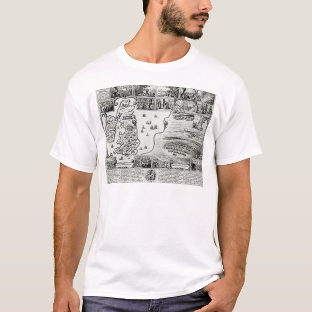 Map of Civil War England and a view of Prague T-Shirt (Front)