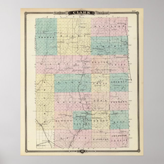 Map of Clark County, State of Wisconsin Poster (Front)