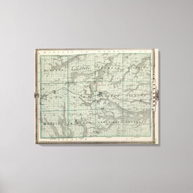 Map of Clarke County, State of Iowa Canvas Print (Front)