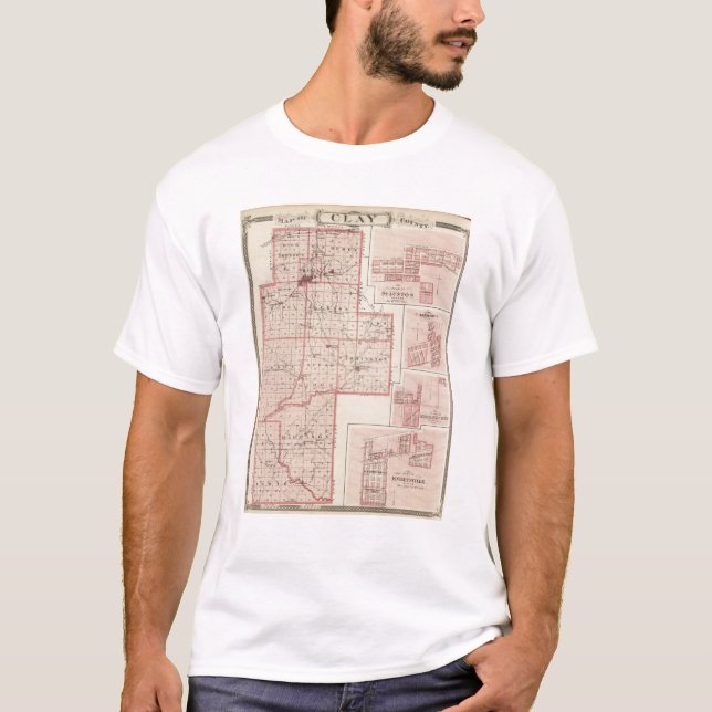 Map of Clay County with Staunton, Harmony T-Shirt (Front)