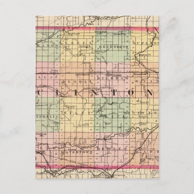 Map of Clinton County, Michigan Postcard (Front)