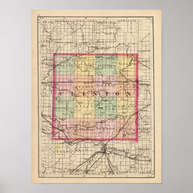 Map of Clinton County, Michigan Poster (Front)