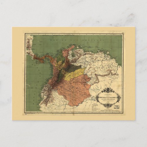 Map of Columbia 1886 Postcard