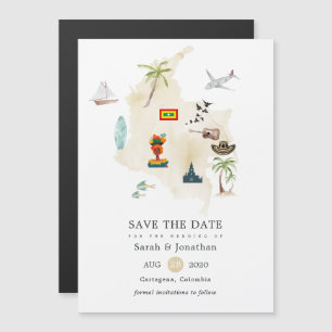 Map of Columbia Cartagena Destination Wedding Magnetic Invitation