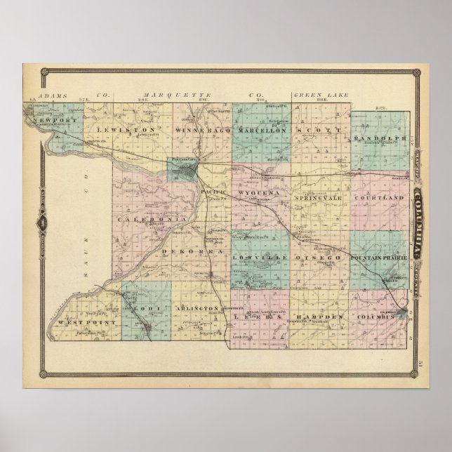 Map of Columbia County, State of Wisconsin Poster (Front)