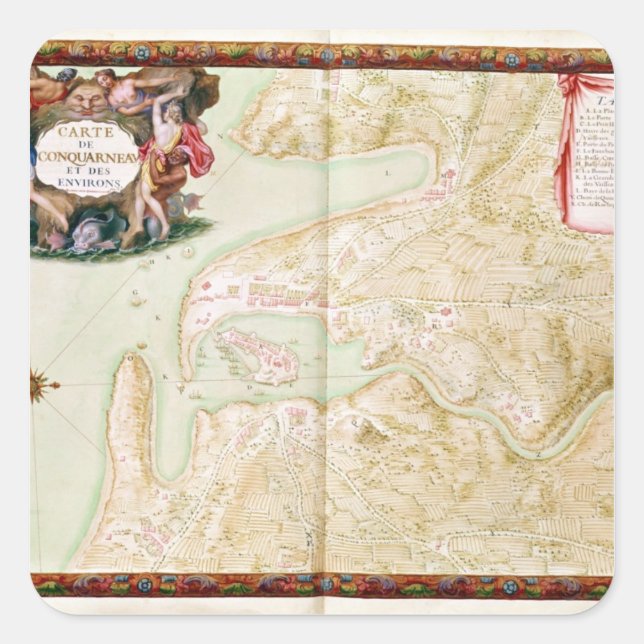 Map of Concarneau Square Sticker (Front)