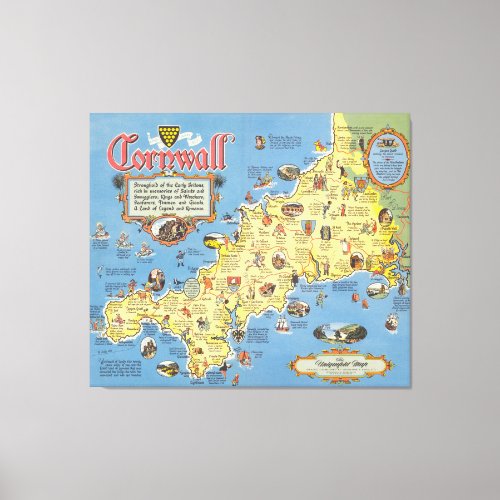 Map of Cornwall England Canvas Print