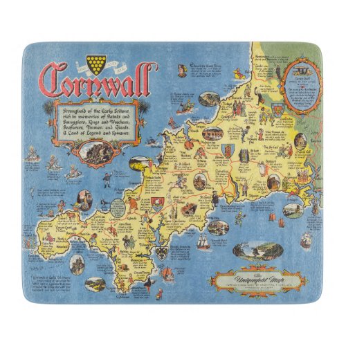 Map of Cornwall England Cutting Board