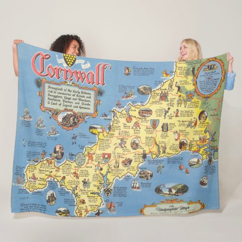 Map of Cornwall England Fleece Blanket