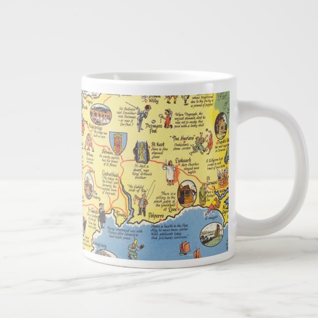 Map of Cornwall, England Giant Coffee Mug (Right)