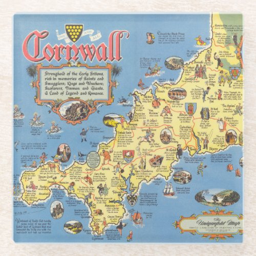 Map of Cornwall England Glass Coaster