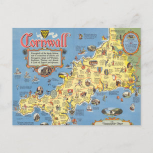 Map of Cornwall, England Postcard