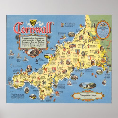 Map of Cornwall England Poster