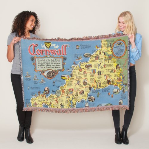 Map of Cornwall England Throw Blanket