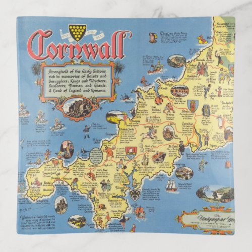 Map of Cornwall England Trinket Tray