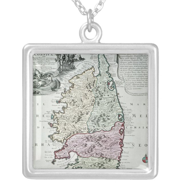 Map of Corsica Silver Plated Necklace (Front)