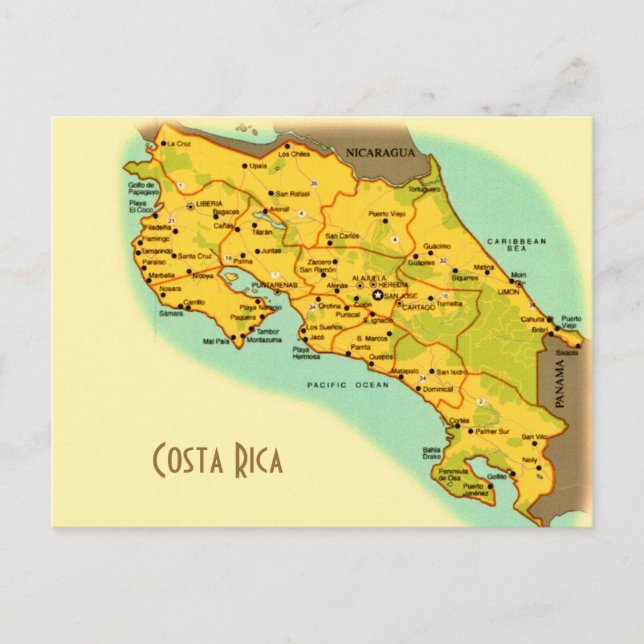 Map of Costa Rica Postcard (Front)