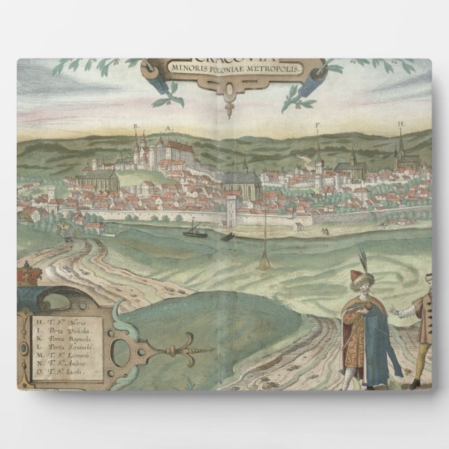 Map of Cracow, from 'Civitates Orbis Terrarum' by Plaque (Front)