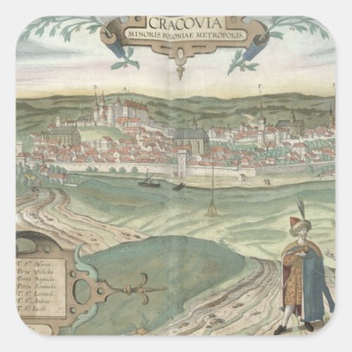 Map of Cracow from Civitates Orbis Terrarum by Square Sticker