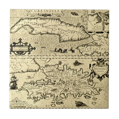 Map of Cuba and Hispaniola Ceramic Tile