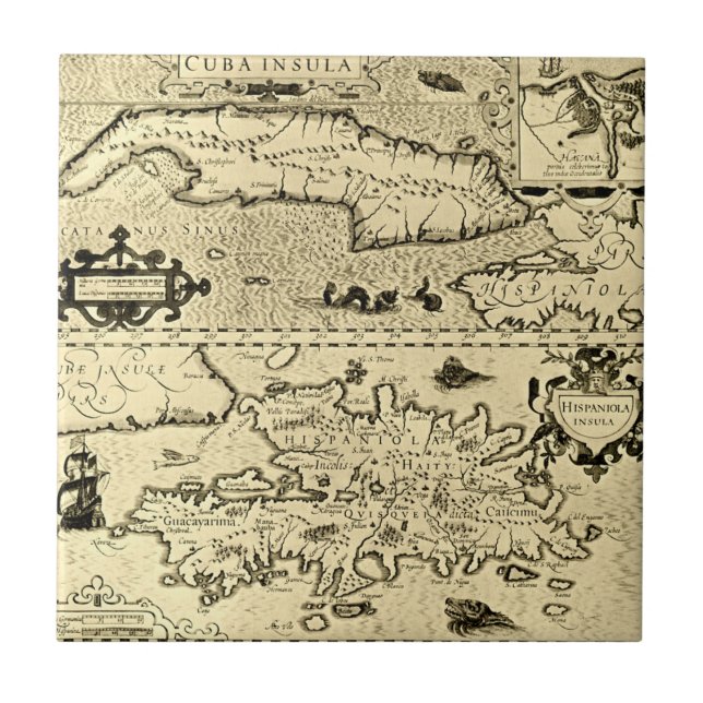 Map of Cuba and Hispaniola Ceramic Tile (Front)