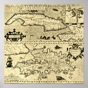 Map of Cuba and Hispaniola Poster
