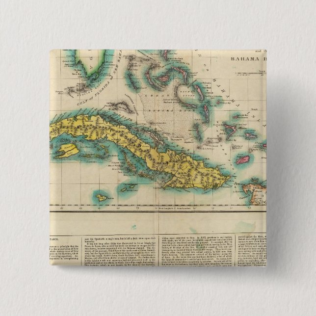Map Of Cuba And The Bahama Islands Pinback Button (Front)