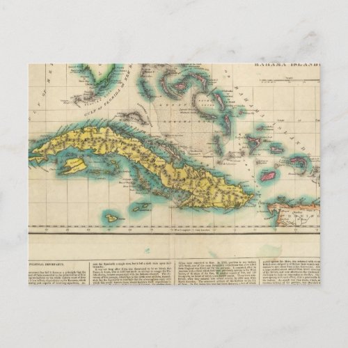 Map Of Cuba And The Bahama Islands Postcard