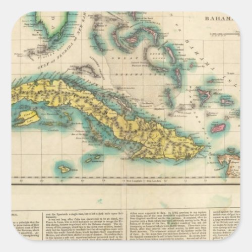 Map Of Cuba And The Bahama Islands Square Sticker
