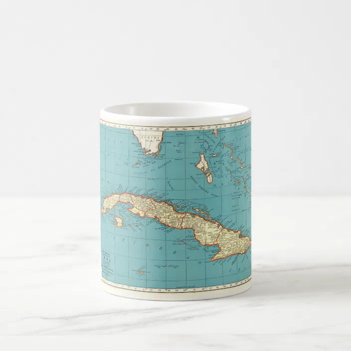 3.5" H x 3.25" D 12 oz Cuba Map Ceramic Mug 