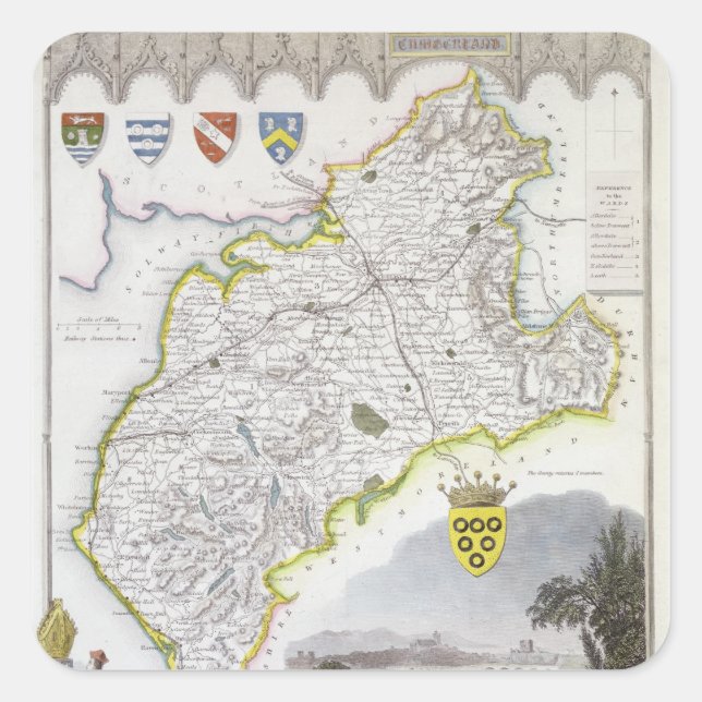 Map of Cumberland, from 'Moule's English Square Sticker (Front)