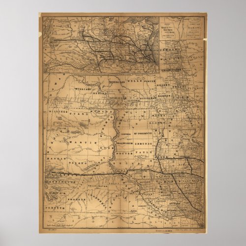 Map of Dakota Territory November 1 1882 Poster