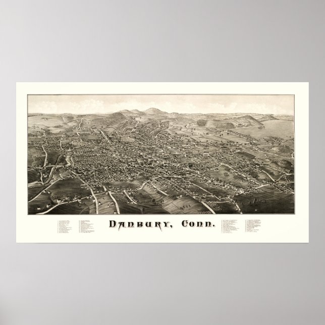 Map of Danbury, Connecticut from 1876 Poster (Front)