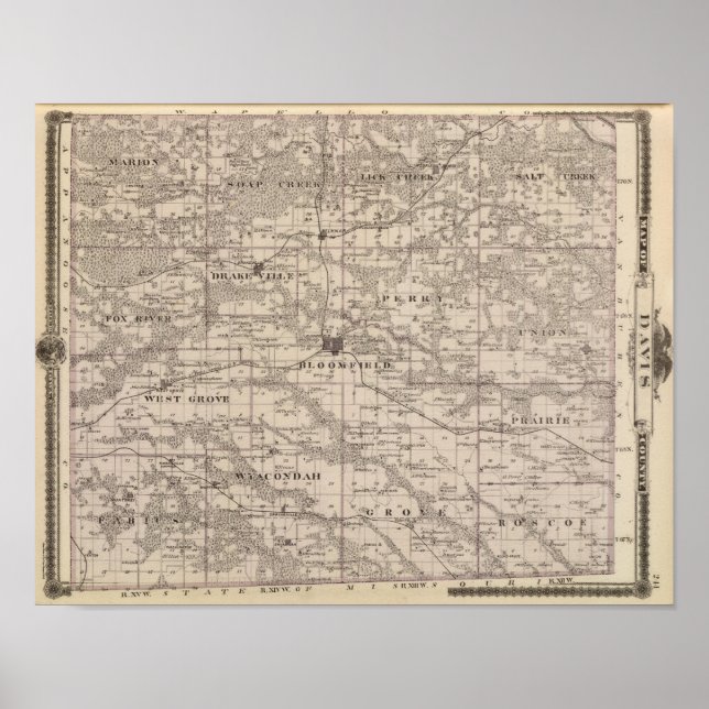 Map of Davis County, State of Iowa Poster (Front)