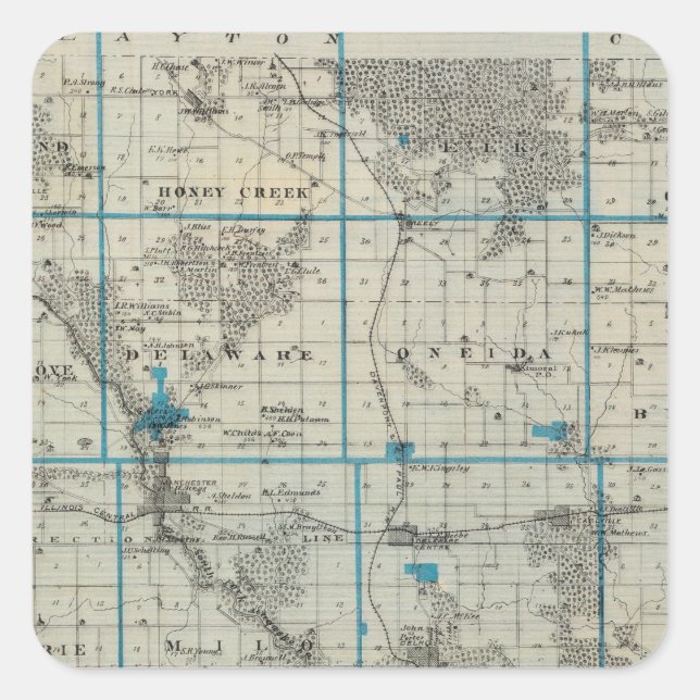Map of Delaware County, State of Iowa Square Sticker (Front)
