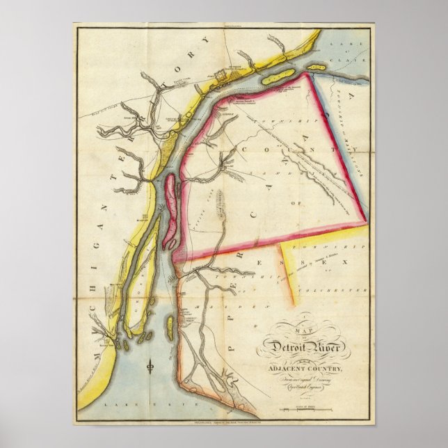 Map of Detroit River and Adjacent Country Poster (Front)