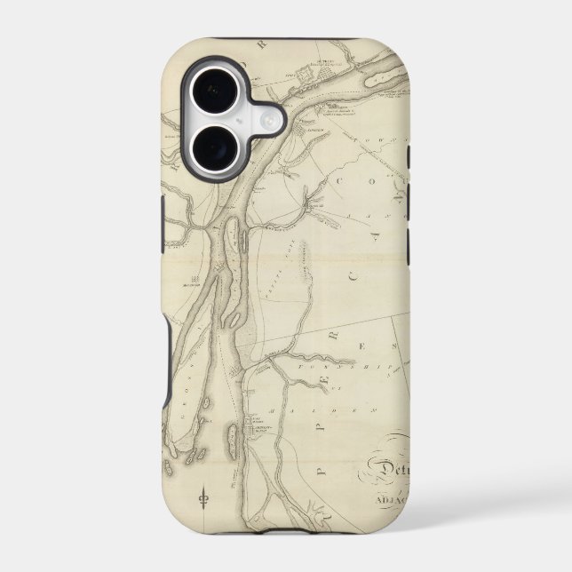 Map of Detroit River Iphone Case (Back)