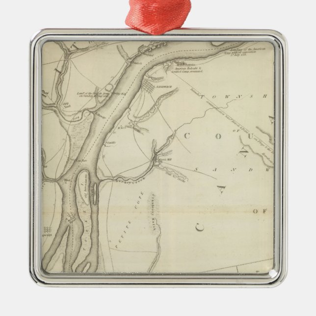 Map of Detroit River Metal Ornament (Front)