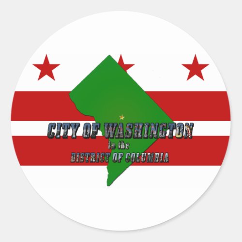 Map of District of Columbia Flag and Photo Text Classic Round Sticker