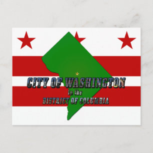 Map of District of Columbia, Flag and Photo Text Postcard