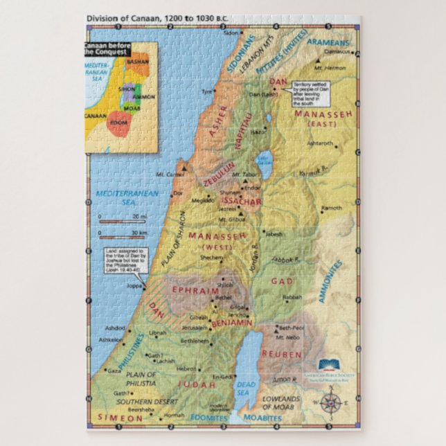 Map of Division of Canaan Twelve Tribal Lands Jigsaw Puzzle (Vertical)