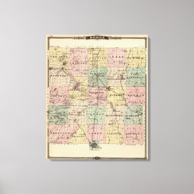 Map of Dodge County, State of Wisconsin Canvas Print (Front)