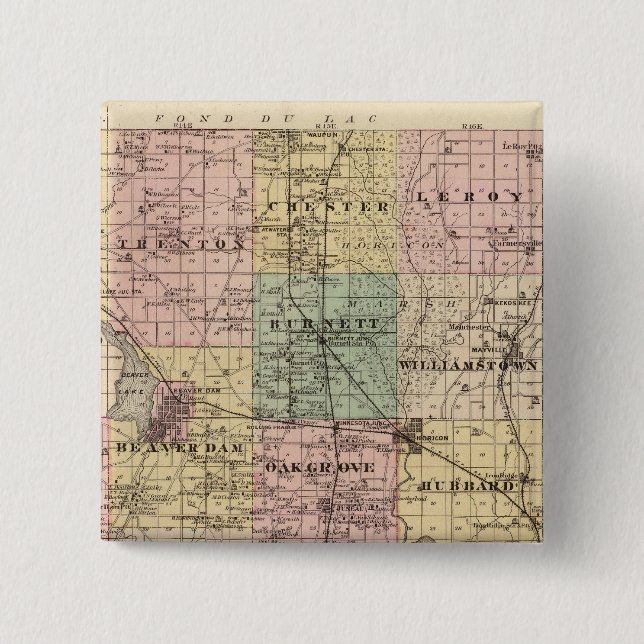 Map of Dodge County, State of Wisconsin Pinback Button (Front)