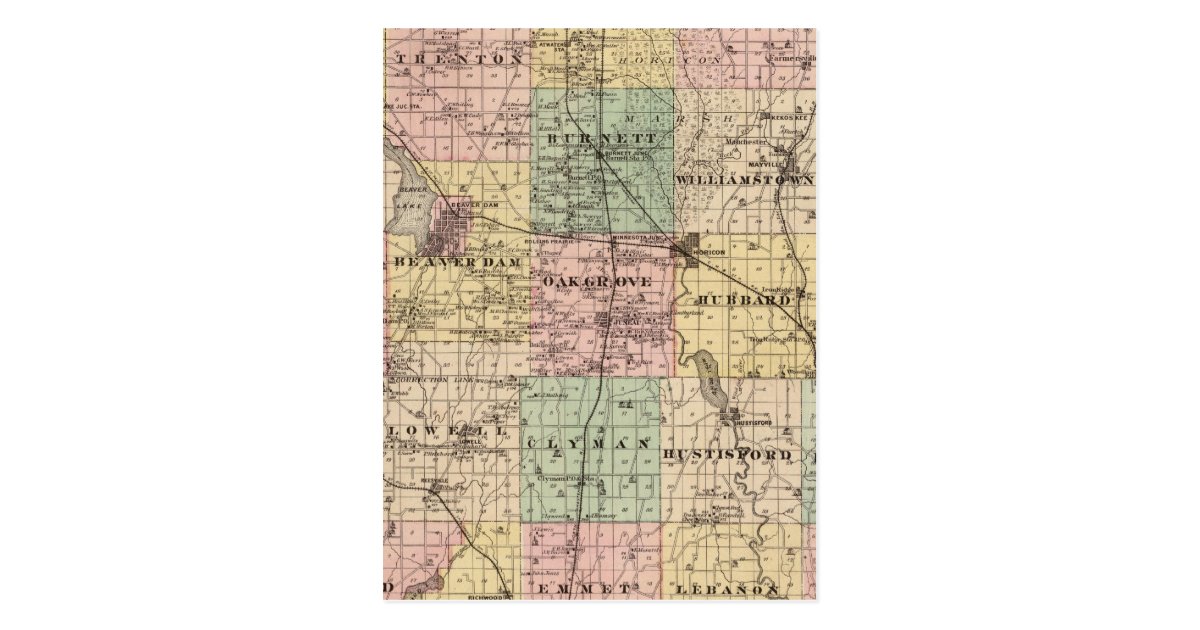 Map Of Dodge County State Of Wisconsin Postcard